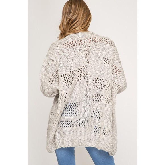 >>LAST<< Emerson Oversized Knit Cardi - Gray/Ivory - Picture 3 of 7